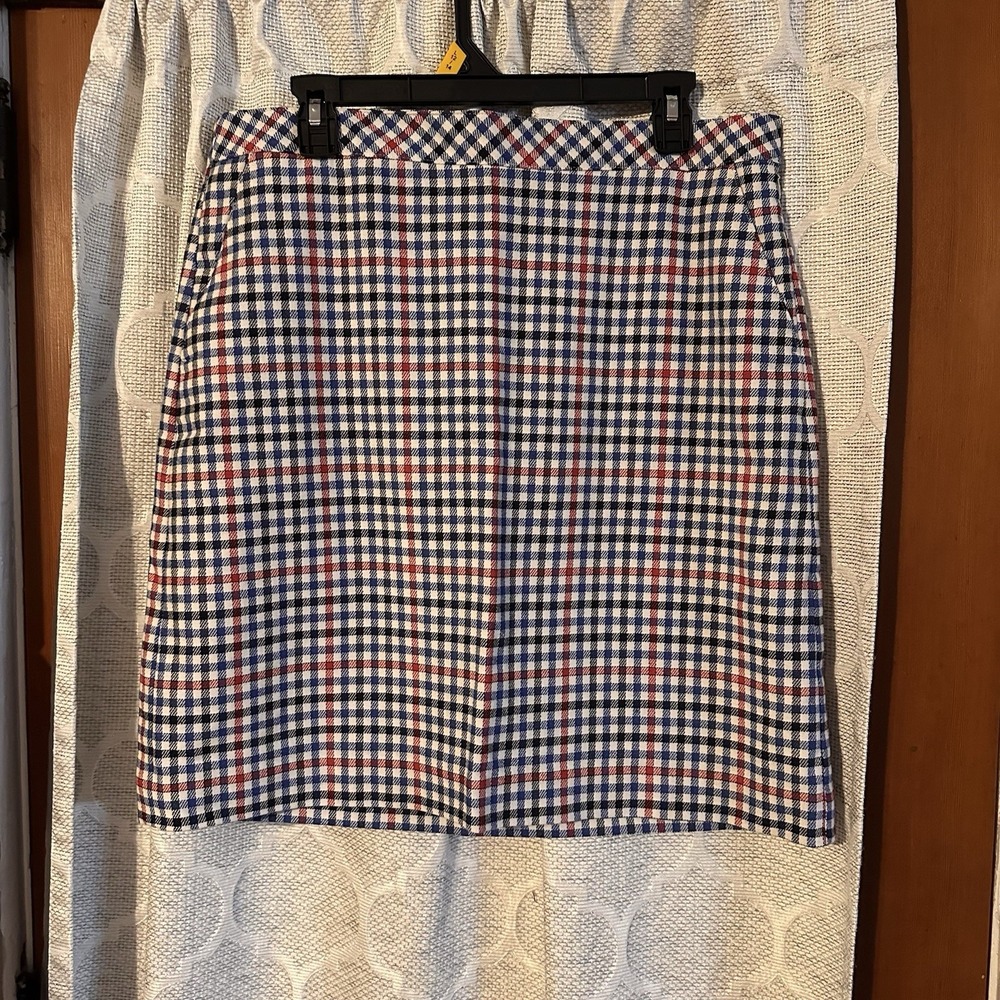 Talbots A-Line Skirt Womens 12 Multicolor Gingham Cotton Blend Pocket Side‎ Zip
